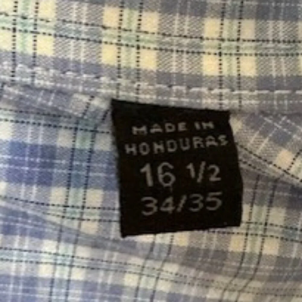 Men's Store Bloomingdales Button Down Shirt 34/35 16.5 Blue Checked Slim Fit
